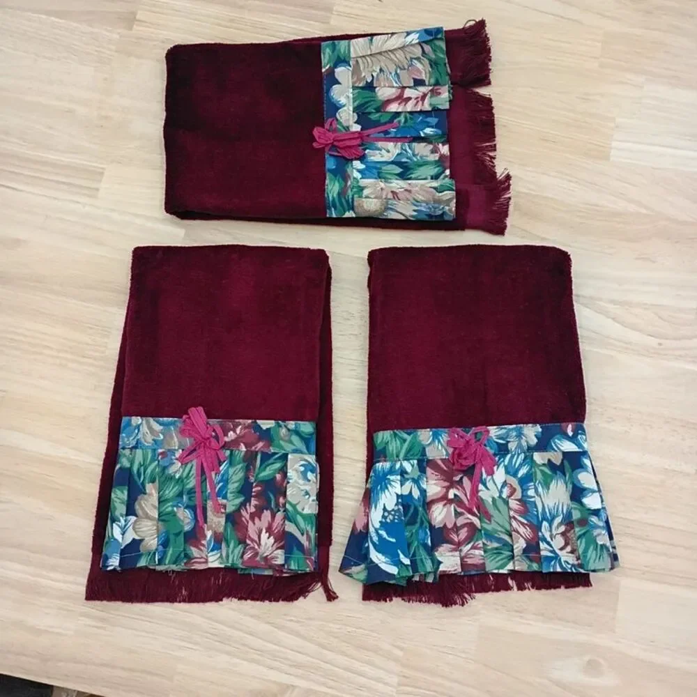NEW Beautiful 100% Cotton 3 Piece Hand Towel Set Colorful Country Decor